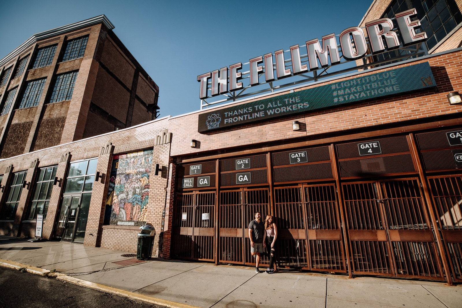 Exterior view of a couple standing in front of The Fillmore in Philly, PA