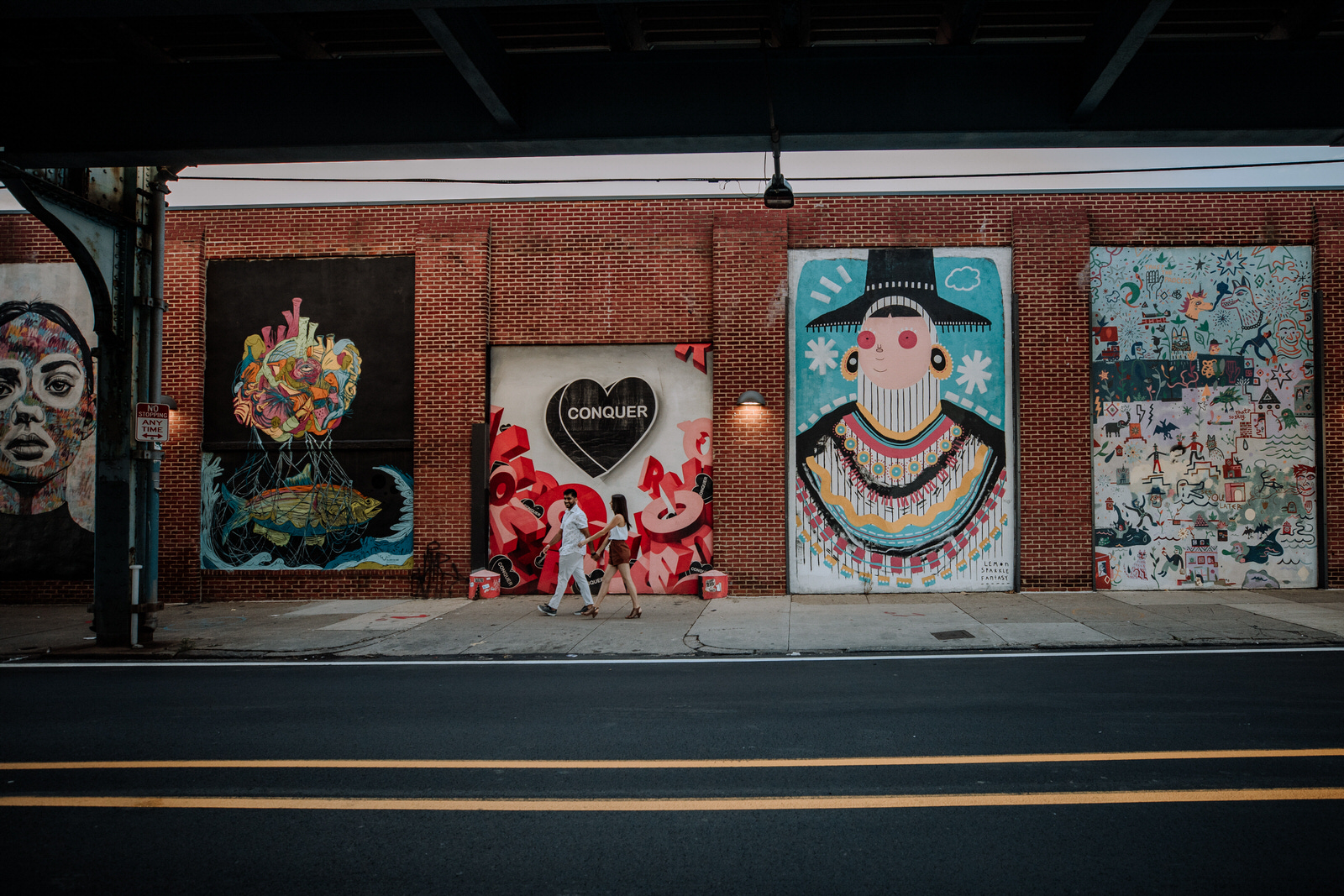 Wide shot of multiple murals in Philadelphia