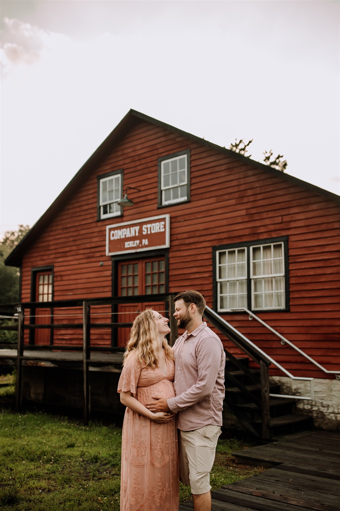 Couple in front of General Store at Eckley Miners Village in Pennsylvania